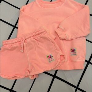 Zara Bright Coral Sweatshirt and Shorts Set